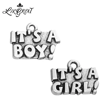 

LIKGREAT Simple It's A Girl Boy Letter Charm DIY Jewelry Making Necklace/Bracelet Accessories Antique Silver Color Baby Gift
