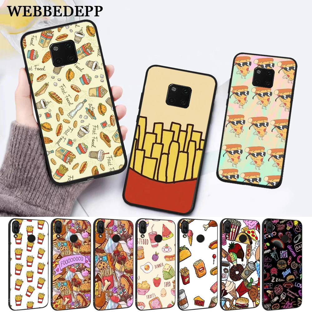 

WEBBEDEPP Fast food burger fries Silicone Case for Huawei Mate 10 Pro 20 Lite Nova 2i 3 3i 4 Y5 2017 Y6 2018 Y7 Prime Y9