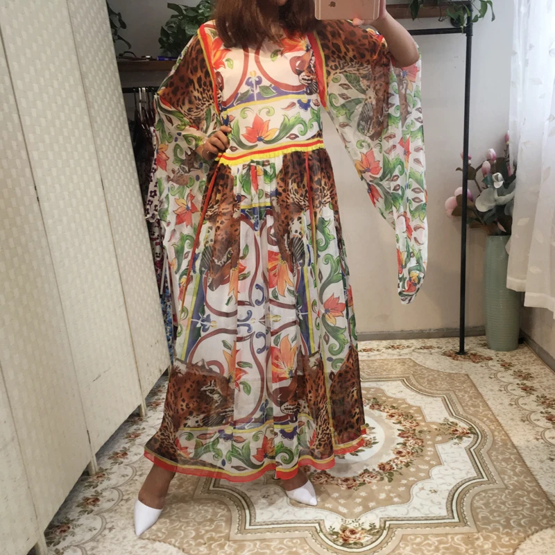 

Custom Plus Size Dress 5xl 6xl 2018 Summer New Arrival Fashion A-Line boho Flare Sleeve Leopard Print Floor-Length Dress Women