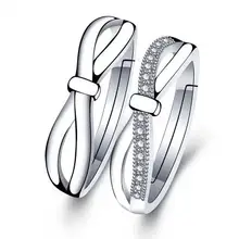 Романтические кольца на палец с бантиком, бесконечность, кольцо серебряного цвета с кристаллами CZ для женщин, модные свадебные ювелирные изделия для влюбленных