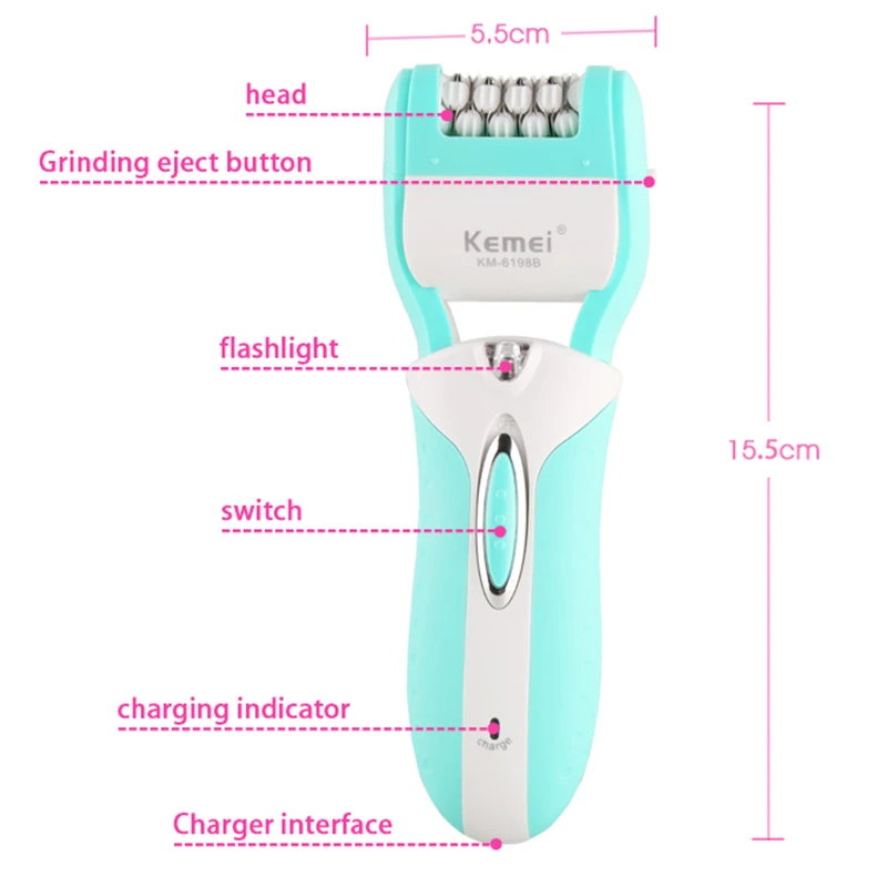 Kemei 3 в 1 перезаряжаемый женский эпилятор электрический эпилятор депилятор мозолей для удаления омертвевшей кожи Бритва для волос инструмент для ухода за ногами