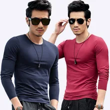 Мужская Летняя Осенняя футболка с круглым вырезом, однотонная черная белая футболка с длинным рукавом, трендовая Повседневная Молодежная рубашка