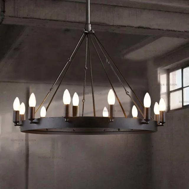 Hh American Village Loft Restaurant Bar Large Wrought Iron Hh American Village Loft Restaurant Bar Large Wrought Iron Chandelier Vintage Industrial Lighting Round Table Lamp