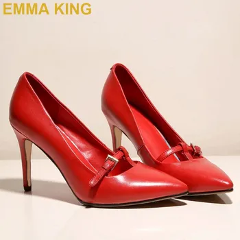 

Red/Black Leather Mary Jane Pumps Fashion Women T-bar High Heels Shoes 10CM 12CM Stilettos Sexy Ladies Shoes Big Size 10