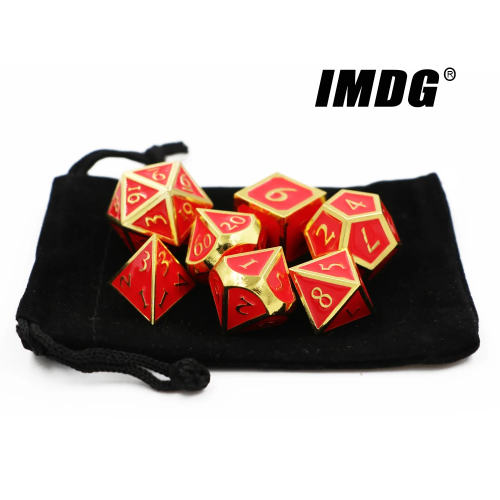 

Dungeons & Dragons 7pcs/set Creative RPG Game Dice D&D Metal Dice DND New Font Enamel Gold Red Color Digital Game Dice