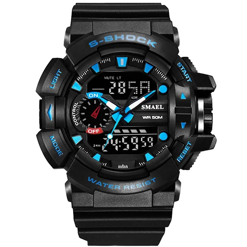Модный светодиодный цифровой часы S Shock мужские спортивные часы Электронные Аналоговые Цифровые уличные армейские часы Мужские кварцевые часы - Цвет: Синий