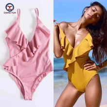 CHING YUN 2019 New Sexy One-piece Solid Color One-Piece Ruffle Trim Sexy Shoulders V-neck Ms Falbala Beach Bathing Suit Swimwear CHING YUN 2019 New Sexy One-piece Solid Color One-Piece Ruffle Trim Sexy Shoulders V-neck Ms Falbala Beach Bathing Suit Swimwear