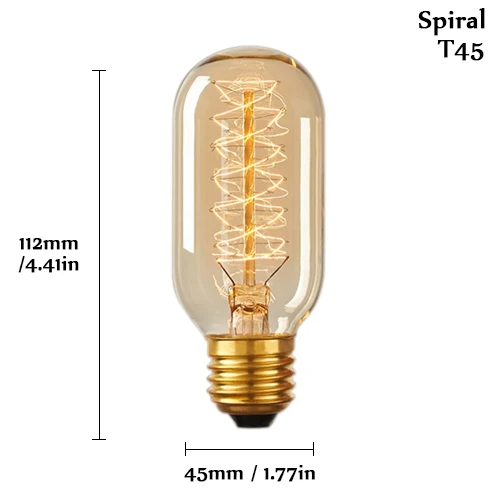 4 шт./лот Эдисон лампы E27 220 В 40 Вт ST64 A19 T45 G80 G95 G125 накаливания свет лампы светильник ing ретро Edison LED светильник лампочка - Цвет: T45 spirai 220V