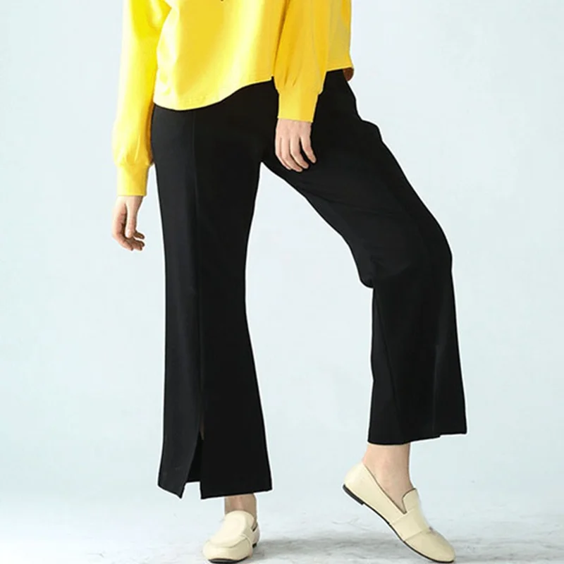 

Mferlier Work Pants for Women Elastic Waist Pocket Chic Split Hem Ladies Smart Casual Large Size 6XL 7XL 8XL BlackWide Leg Pants