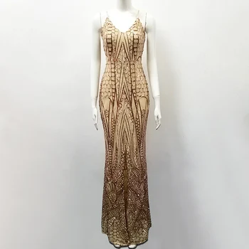 

New Women Fashion Sexy V Neck Sequins Long Dress 2018 Celebrity Designer Fashion Dress Vestido