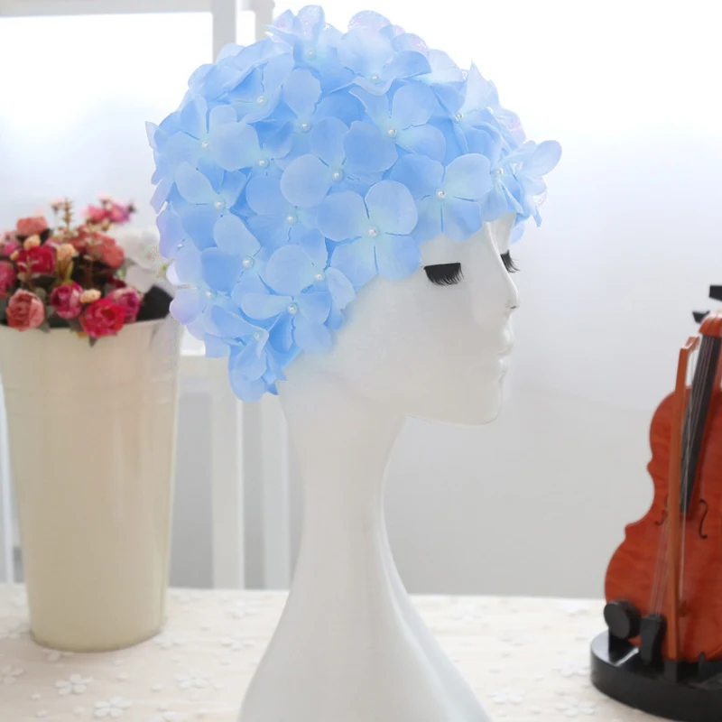 Женская 3D лепесток шапочка для бассейна шапочка для ванной дамы плавать ming бассейн шапка с цветком B2Cshop - Цвет: Синий