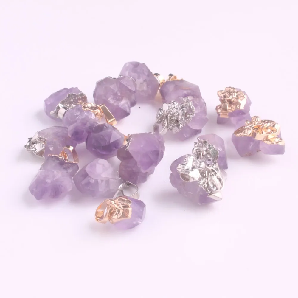 

Wholesale 12PC Small Natural Stone Charms Pendant Irregular Unique Healing Amethysts Women DIY Necklaces For Jewelry Making Free