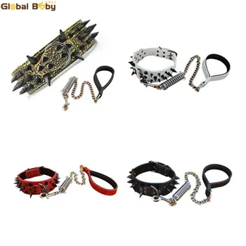 

Brand Global Baby Sharp Black Spikes Medium Large Dog Pet Pitbull Leather Collar Matched Spring Chain Dog Pet Leashes