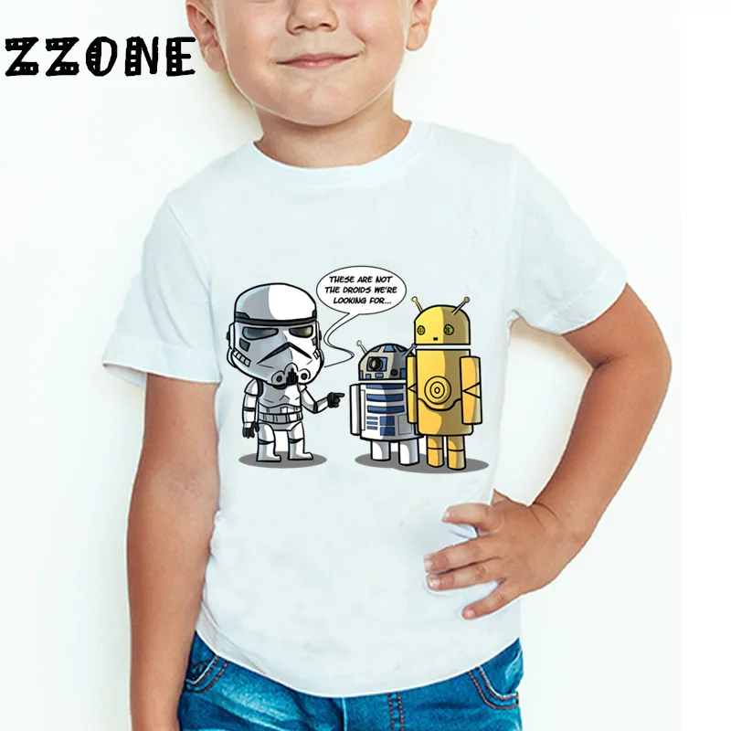 Забавная детская футболка с принтом «Звездные войны», «робот R2-D2» и «BB-8», летние топы для маленьких мальчиков и девочек, детская повседневная одежда, HKP5193 - Цвет: whiteK