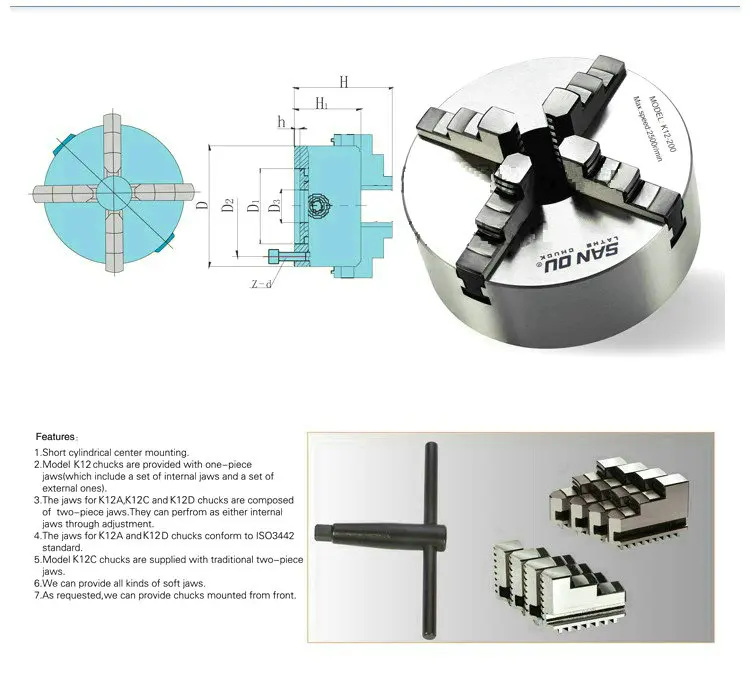 125 мм Малый четыре челюсти самоцентровкой Чак K12 связь с ЧПУ Токарный станок крепления устройства четвертый оси патрон обработка деталей