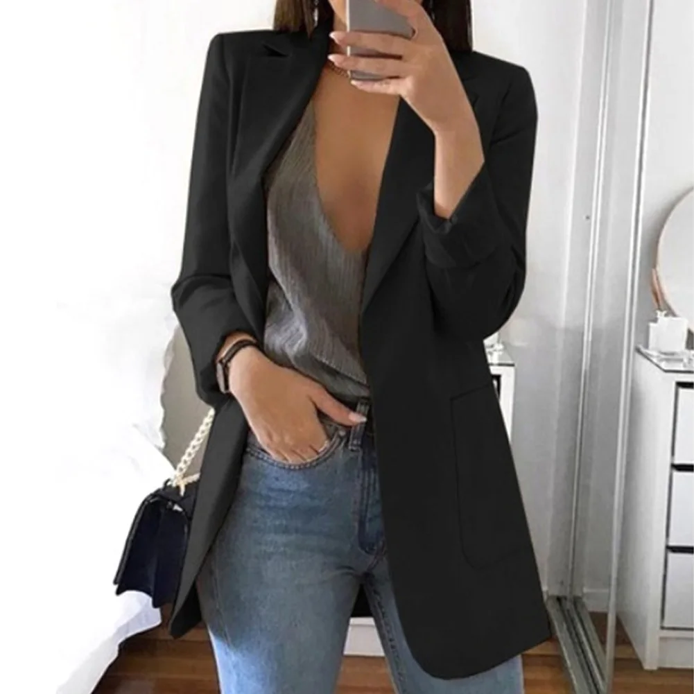 Women Blazer Party Club Outerwear Turn-down Collar Long Sleeve Solid With Pockets Fashion Slim Blazers Casual Slim Daily Wear