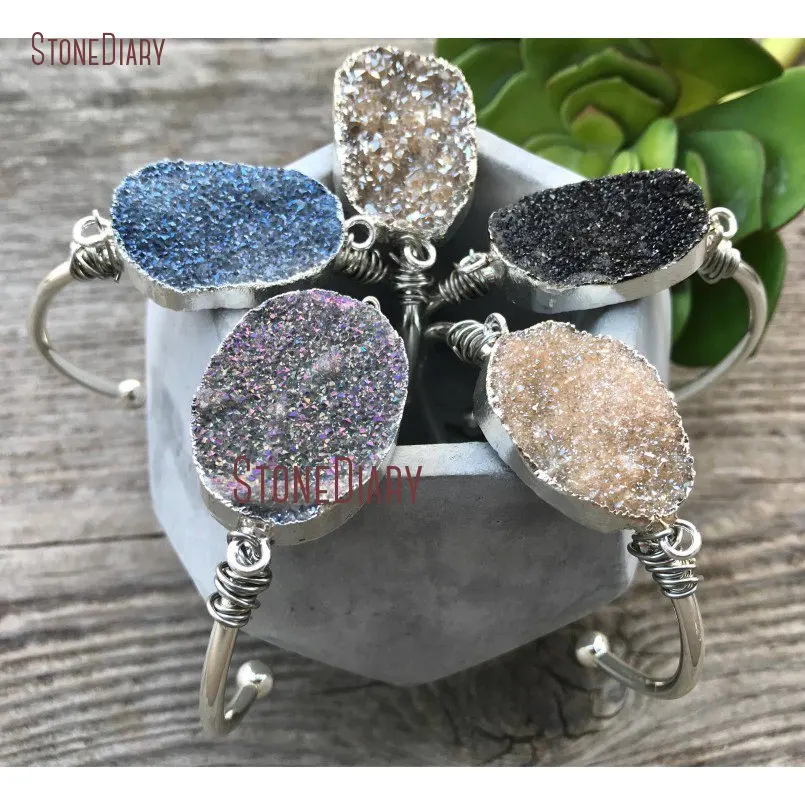 20180319-BM11256-Druzy Bracelet Stone Cuff Bracelet Rainbow Druzy Cuff Brass Cuff Bracelet Black Oval Geode Bracelet Silver Druzy Stone Bracelet Boho Cuff_2