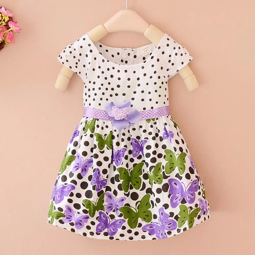 

Gorgeous Summer Baby Girls Kids Short Sleeve Dress Polka Dots Butterfly Princess One-piece Dresses New