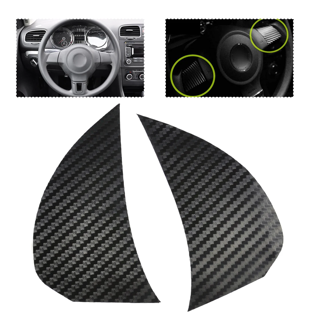 

CITALL 2Pcs Car Real Carbon Fiber Black Steering Wheel Cover Trim fit for VW Volkswagen Golf6 Polo Bora 2011