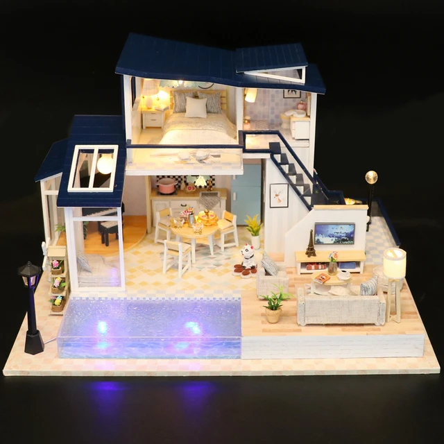 New Doll House Wooden Furniture Diy House Miniature Assemble 3D Miniaturas Dollhouse Puzzle Kits Toys For Children Birthday Gift 4