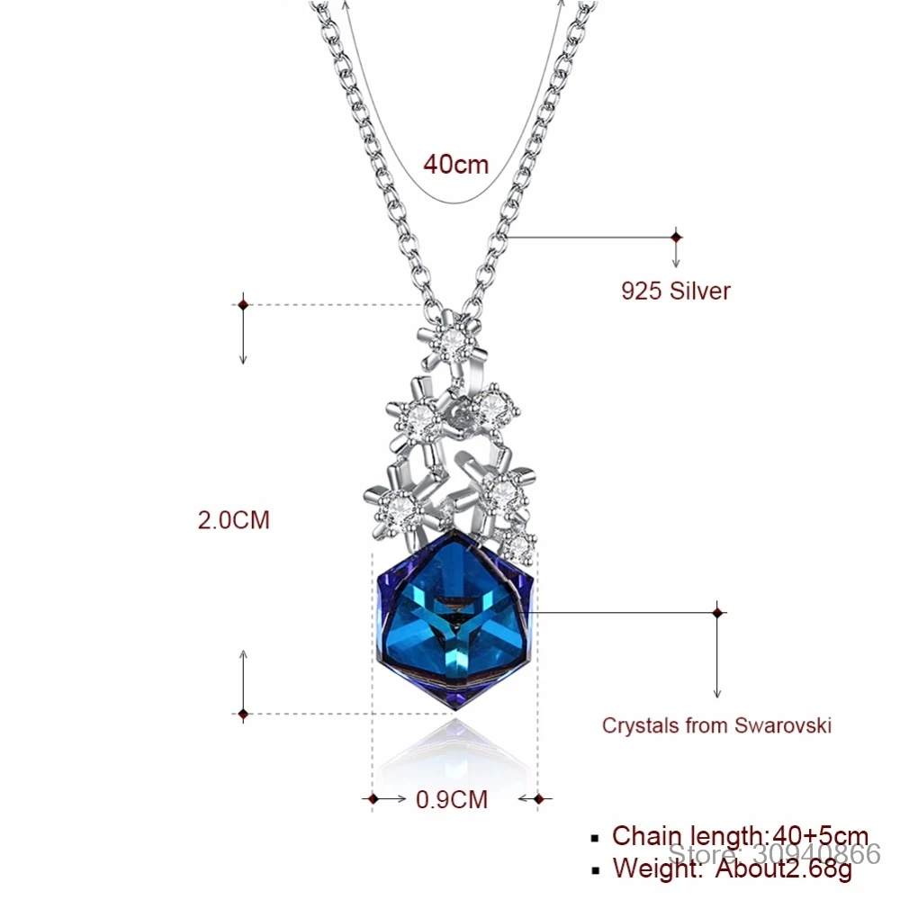 Luxury Crystal from Snowflake Pendants&Necklaces Genuine 925 Sterling Silver Necklace Fine Jewelry Gift for Women