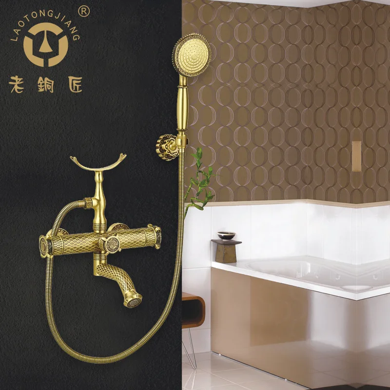 

Old coppersmith shower european-style full copper antique flower is aspersed simple LJ10139AAB1 green bronze shower set