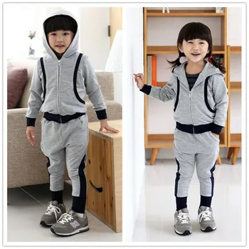 

kids suits twinset spring Autumn clothing set Boys Girls Grey Blue patchwork star hooded sweatshirt & dance Hip Hop harem pants