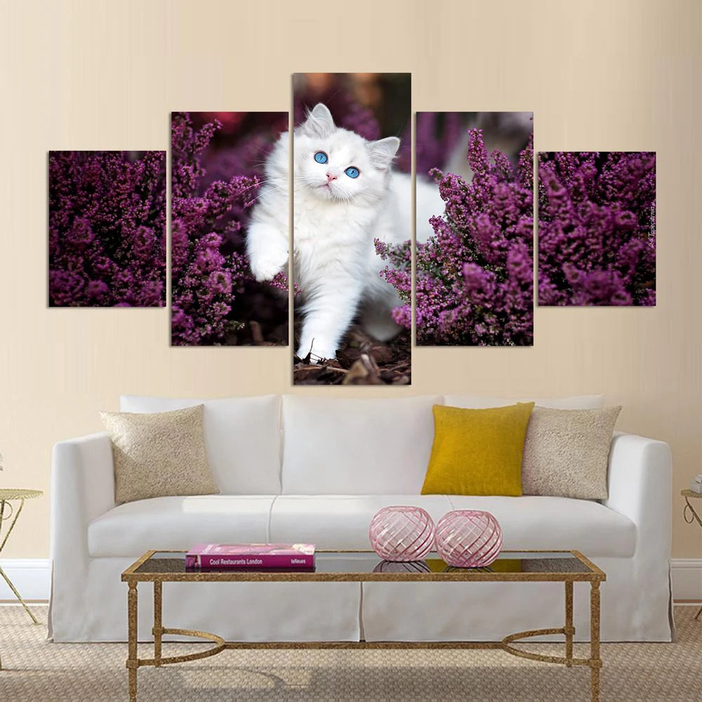 

Art Canvas Painting Style Wall 5 Pieces Cute Animal Modular Pictures For Living Room Cuadros Modern Framework Flowers Decoration