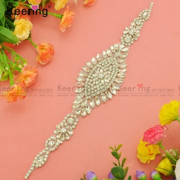

Keering Sparkling Beaded Crystal Appliques For Bridal Belt WRA-790