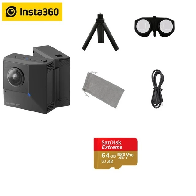 Insta360 EVO 3D видеокамера для панорамной Камера 5,7 K видео Insta 360 Мини камеры для андроид iPhone XS/XS Max/XR/iPhone X/8/8 Plus/7/7 plus/6s/6s Плюс/SE - Цветной: EVO n  64G card