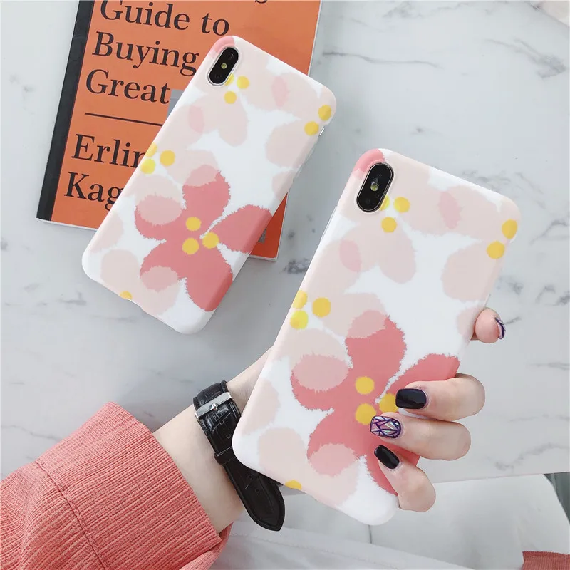 

Candy Color Art Flowers Phone Case For iphone X XS Max XR Case 6 6S 7 8 Plus Back Cover Cartoon Floral Cases Capa Soft IMD Coque
