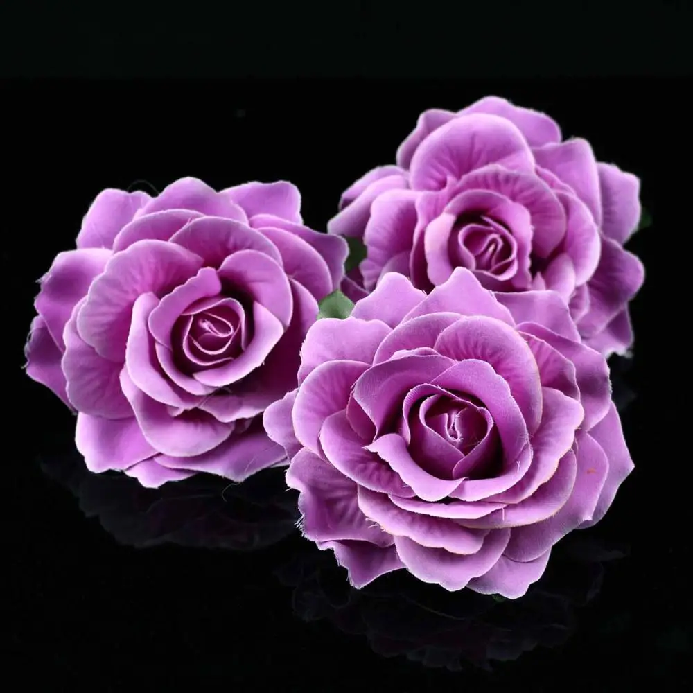 5PCS/lot Artificial Roses Flower Heads Bulk Velvet rose Wedding Purple Rose Fake flowers Decoration High Quality
