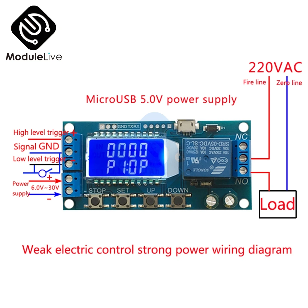 Цифровой ЖК-дисплей Micro USB дисплей реле времени задержки модуль управления Многофункциональный таймер переключатель цикл запуска Модуль платы DC 6-30 в