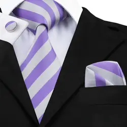 SN-1478 Привет-галстук Новые Дизайн фиолетовый полосатый галстук 100% ручной работы шелковый галстук Hanky запонки набор для мужчины свадебный