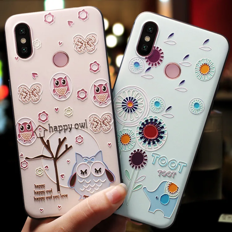 

3D Emboss Cute Animal Cat owl phone Case for Xiaomi Mi 9 8 Lite A1 A2 5X 6X Soft Cover Case for Redmi 5 plus note 4x Flower Capa