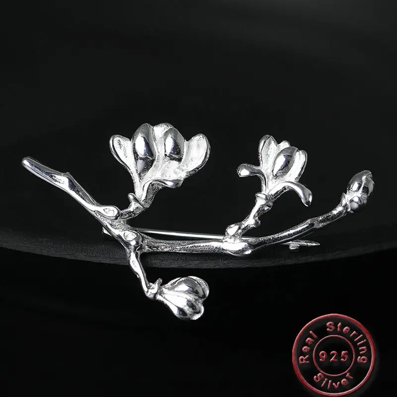 

Amxiu Handmade Jewelry 925 Sterling Silver Brooch Magnolia Flower Brooches for Women Girls Scarf Buckles Clothes Hat Accessories