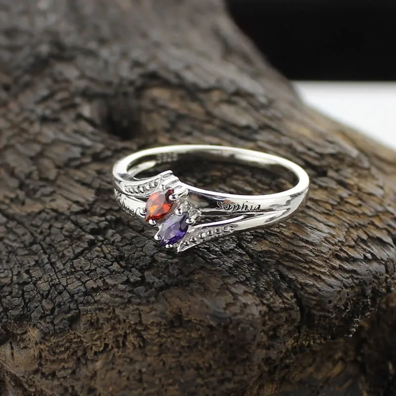 Customized Two Names Birthstone Ring for Couple Lovers Mom Woman Costume Letter Engagement Wedding Rings Silver 925 Jewelery