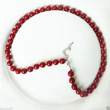 Благородный кварцевый кристалл редкий 8-9 мм коралловый темно-красный цвет Южно-морской корпус жемчужные круглые бусины ожерелье Длинный AAA+ серебряный крючок