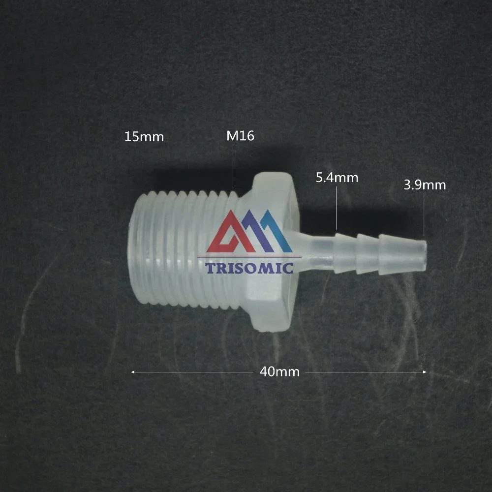 3.9mm M16 Straight Connector Plastic pipe Fitting Barbed Connector with thread Material PP Fish