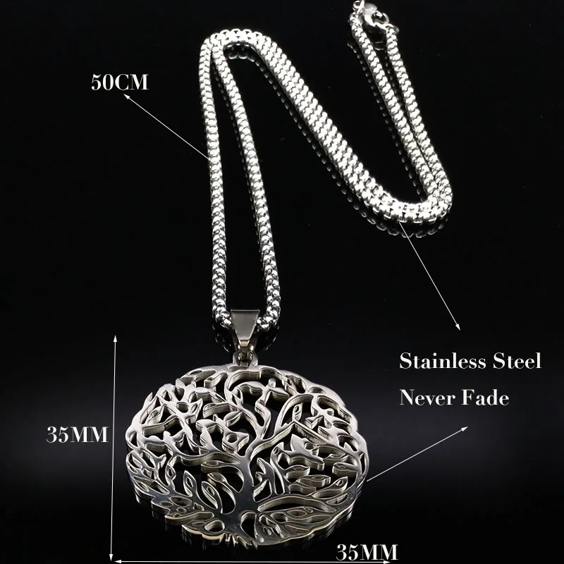 Fashion Tree of Life Stainless Steel Statement Necklace Men Silver Color Necklaces Pendants Jewelry colgante hombre N18296