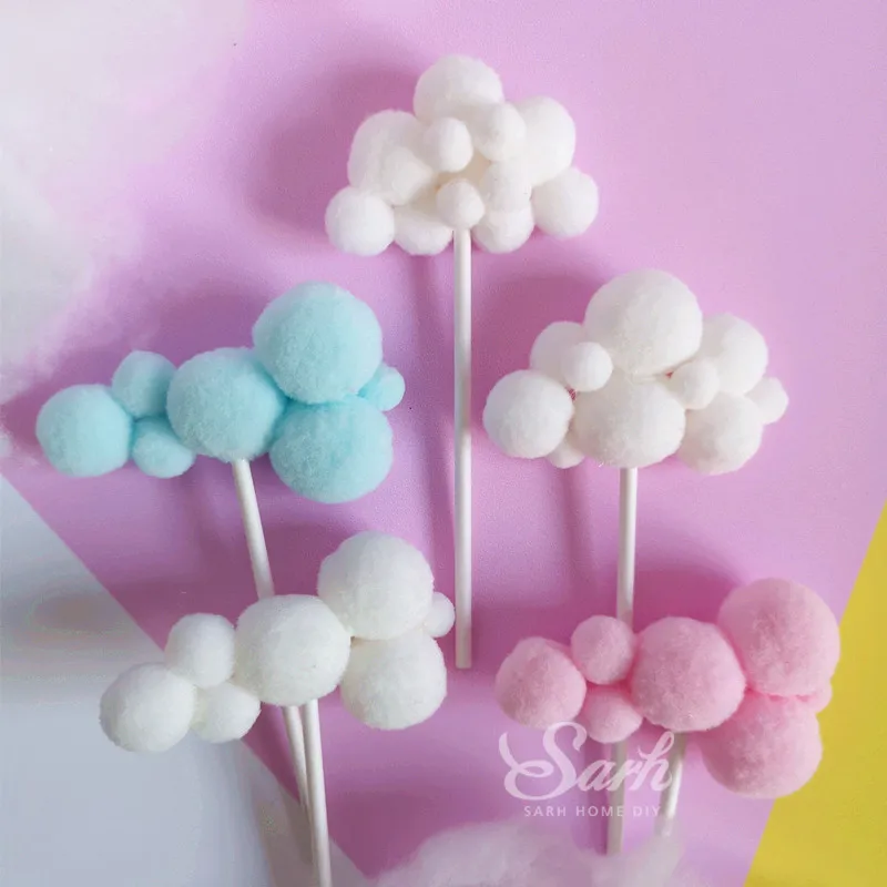 Lovely Blue Pink White Hairball Cloud Gradient Unicorn Cake Decorations Birthday Party Decorations for Baking Cute Gifts