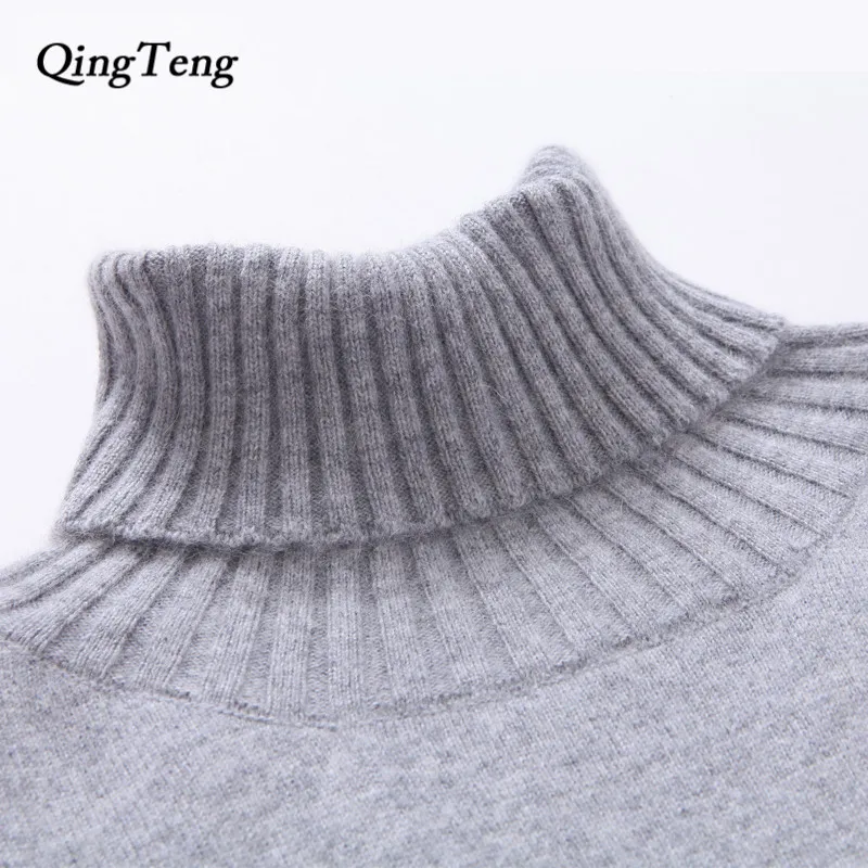 QingTeng осень 2017 Для женщин зимние вязаные Свитер с длинными рукавами теплое платье