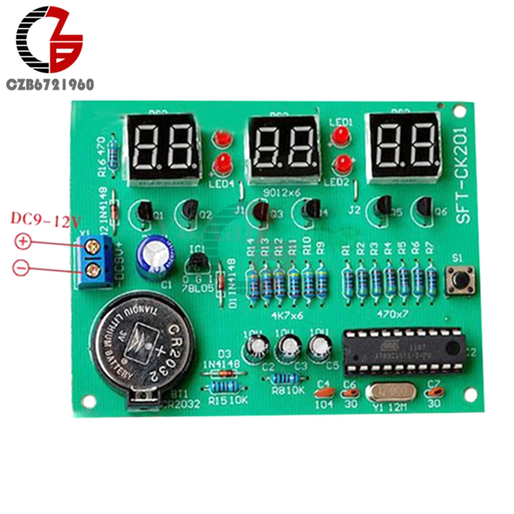 

DIY Kit Module 9V-12V AT89C2051 6 Digital LED Electronic Clock Parts Components