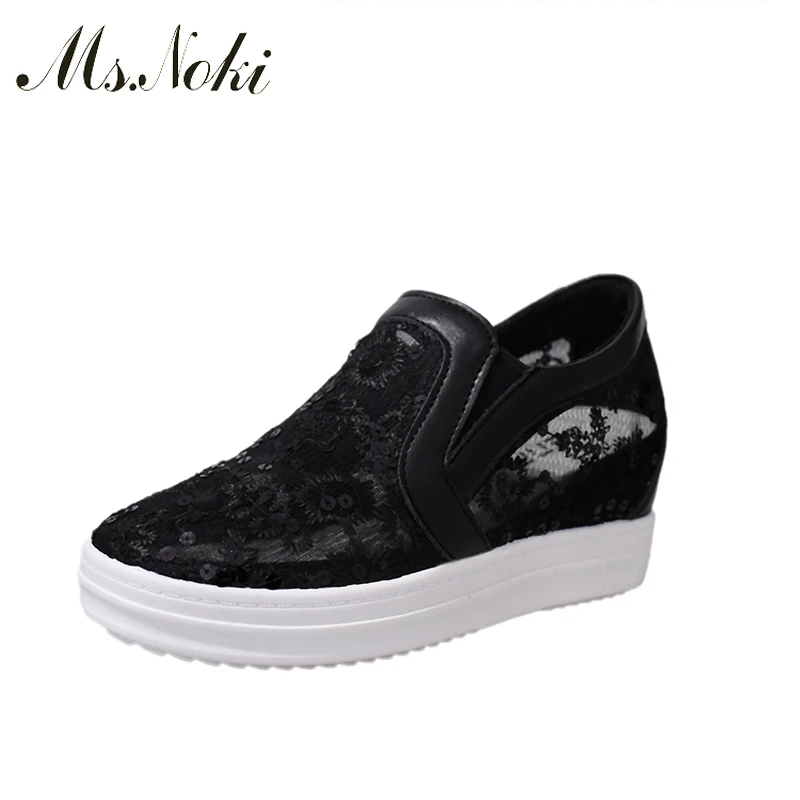 

Hot 2018 Platform Fashion Casual Air Mesh Women Casual Shoes Air Mesh Quality Wedges Bling Shoes Woman Zip Ms Noki Wedge