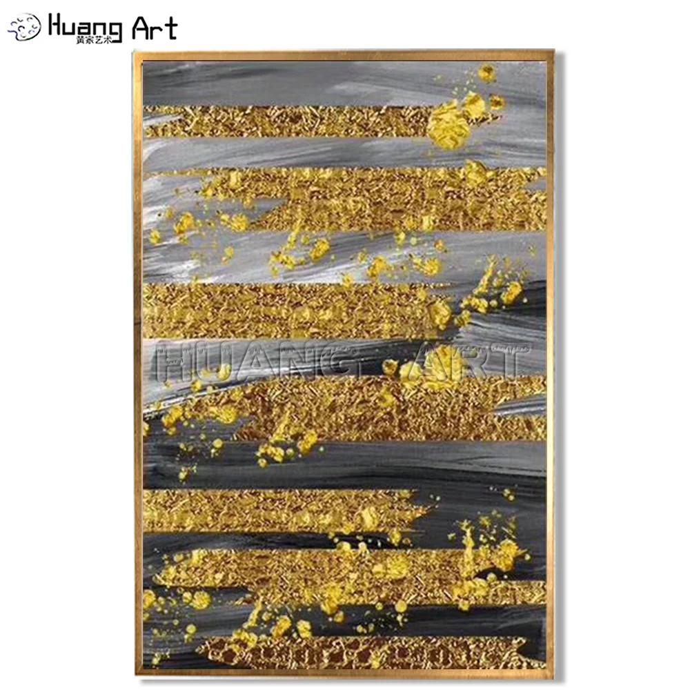 

Skilled Artist Hand-painted High Quality Gold Grey and Black Abstract Oil Painting on Canvas for Living Room Decor Painting Art