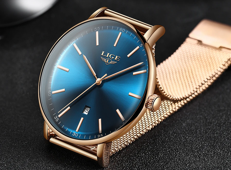 LIGE новые женские модные синие Кварцевые Часы Дамские из нержавеющей стали ремешок для часов Высокое качество повседневные водонепроницаемые наручные часы подарок часы+ коробка