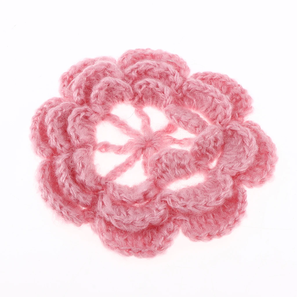 2Pcs Handmade Large Crochet Flowers Crafts Embellishment Applique DIY