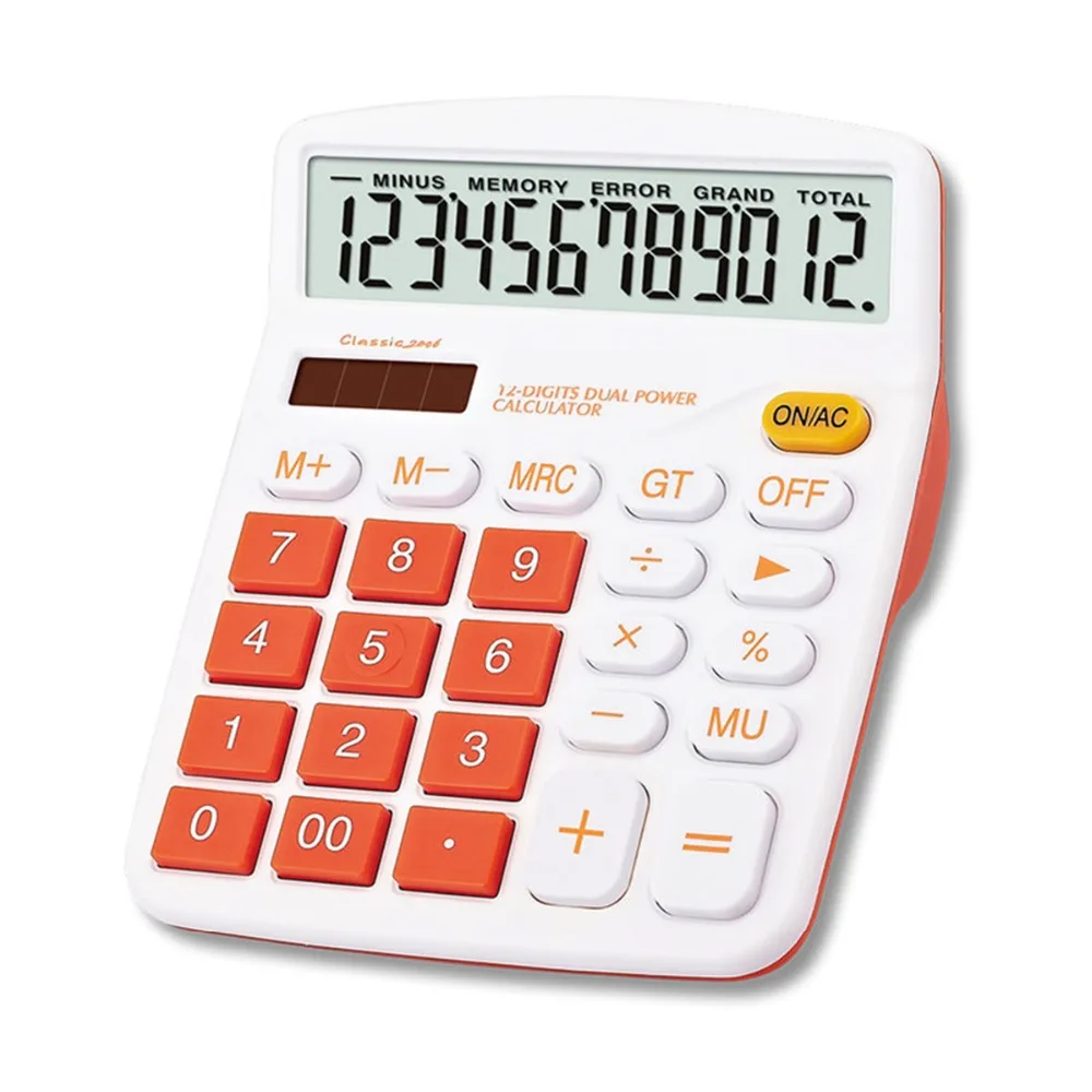 وظيفة سطح المكتب آلة حاسبة إلكترونية يده الملونة القياسية الشمسية و بطارية المزدوج بالطاقة 12 أرقام البرتقال ل مكتب
