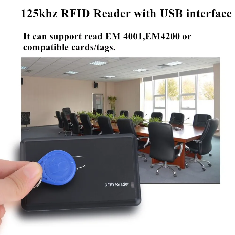 

Card Reader USB 125Khz RFID EM4305 T5567 Copier Programmer Burner + 5 ID Key Buckles + 5 ID Cards