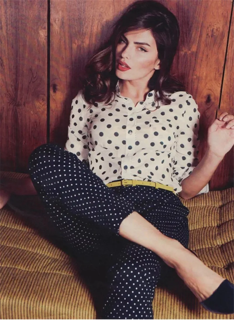 

100% Silk Women Polka Dot Print Double Pockets Retro Blouse & Shirt